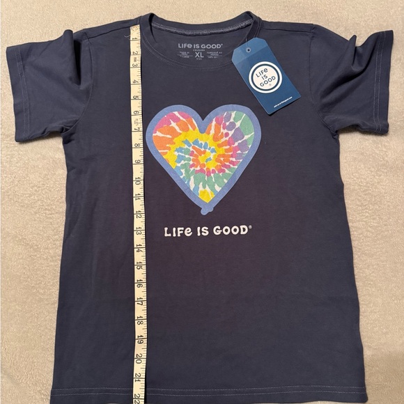 Life is Good Navy Tie Dye Heart Crusher T-Shirt - Picture 3 of 6